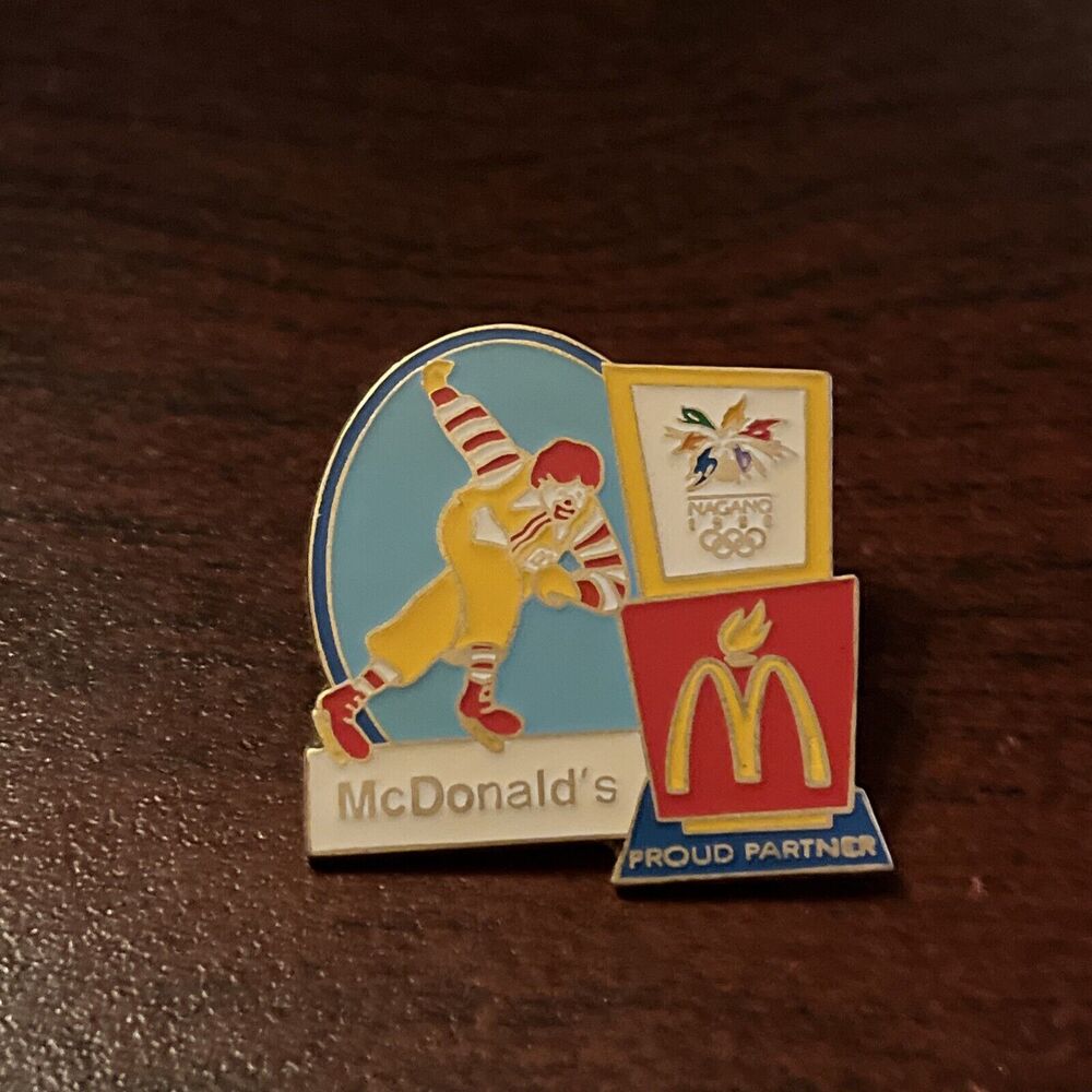 McDonald's 1998 Nagano Olympics Ronald Figure Skating Employee Lapel Hat Pin